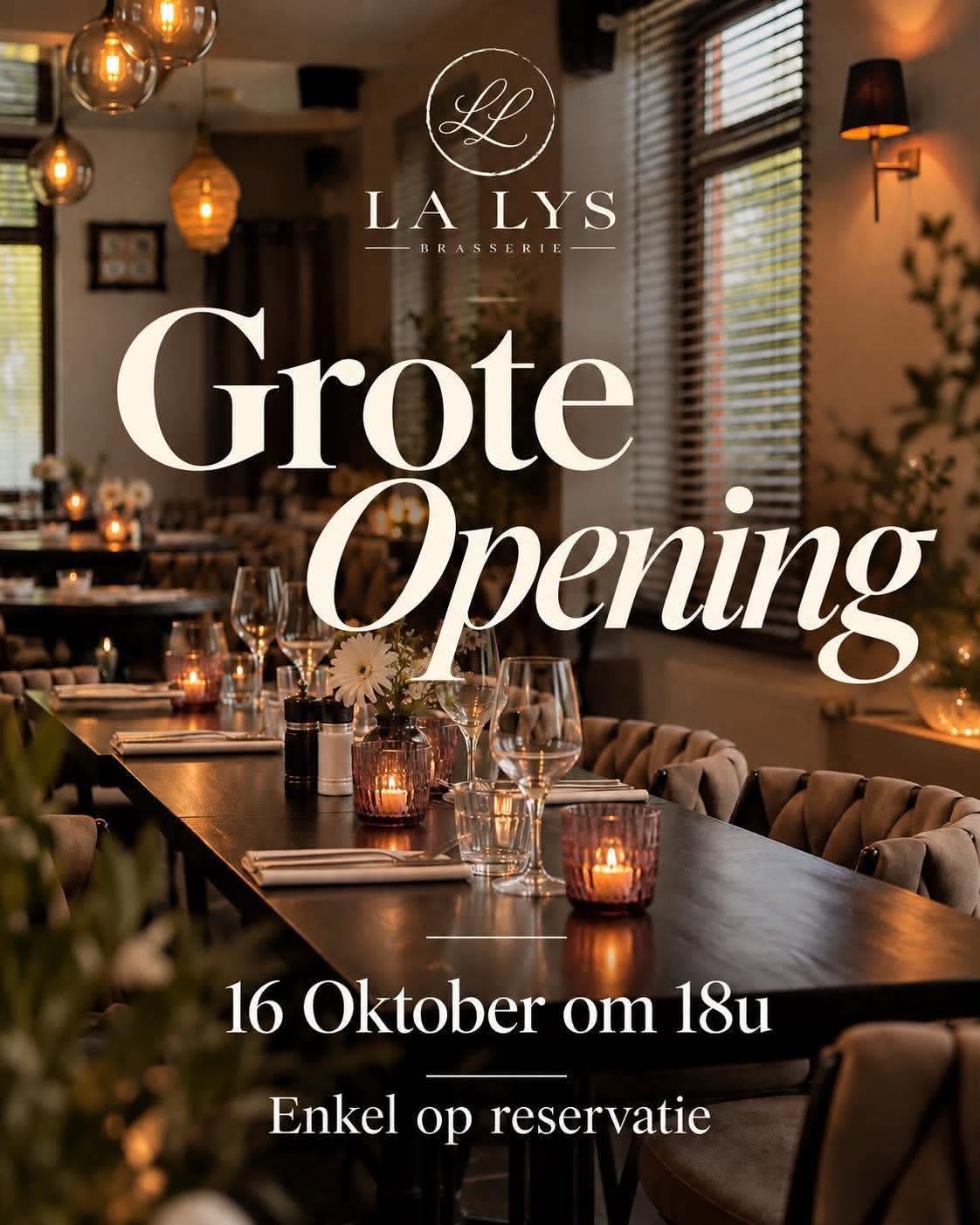 Uitnodiging La Lys: grote opening op 16 oktober om 18 uur, enkel op reservatie